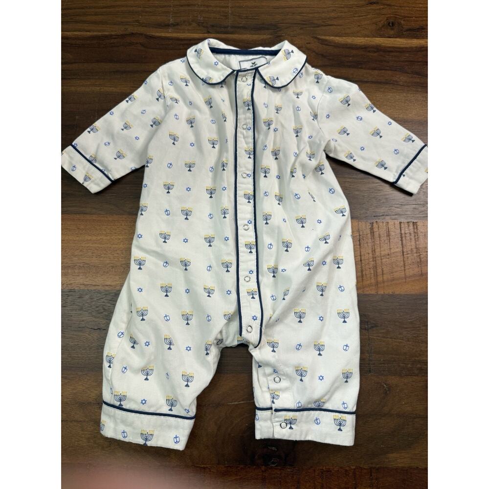 Baby Neutral Cream and Navy Trim Footless Pajama Romper